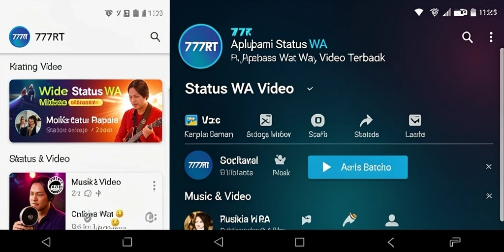 Antarmuka aplikasi 777RT untuk Status WA Video yang menarik.