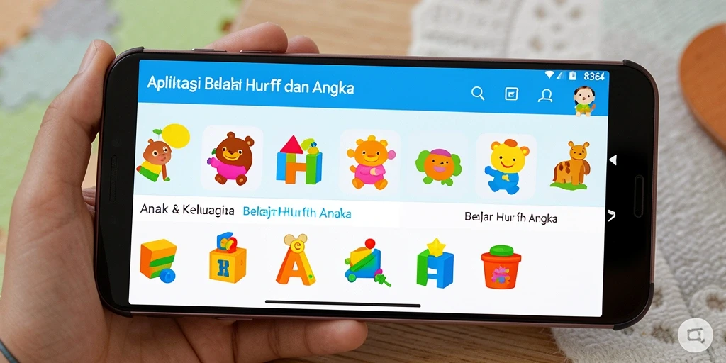 Antarmuka aplikasi belajar huruf dan angka yang interaktif.